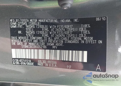 2011 Toyota Sienna Le V6 z USA, uszkodzony, nr VIN 5TDKK3DC0BS052186